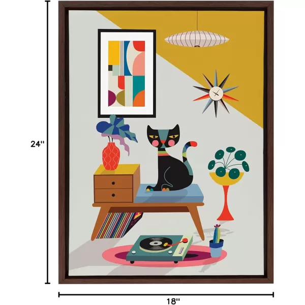 Kate and Laurel Sylvie Record Player Framed Canvas Wall Art by Rachel Lee of My Dream Wall 18x24 Natural Decorative Colorful Boho Art Print for WallBrown