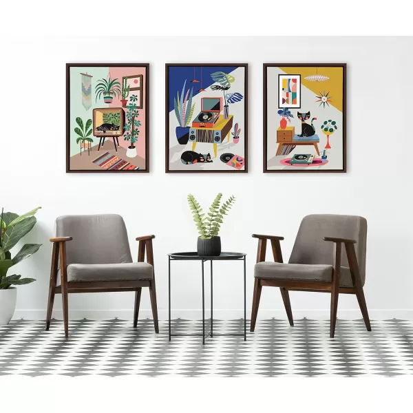 Kate and Laurel Sylvie Record Player Framed Canvas Wall Art by Rachel Lee of My Dream Wall 18x24 Natural Decorative Colorful Boho Art Print for WallBrown