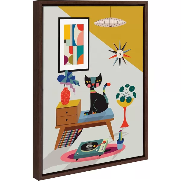 Kate and Laurel Sylvie Record Player Framed Canvas Wall Art by Rachel Lee of My Dream Wall 18x24 Natural Decorative Colorful Boho Art Print for WallBrown