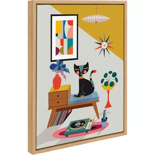 Kate and Laurel Sylvie Record Player Framed Canvas Wall Art by Rachel Lee of My Dream Wall 18x24 Natural Decorative Colorful Boho Art Print for WallNatural