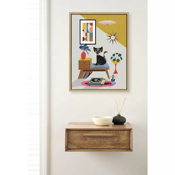 Kate and Laurel Sylvie Record Player Framed Canvas Wall Art by Rachel Lee of My Dream Wall 18x24 Natural Decorative Colorful Boho Art Print for WallNatural