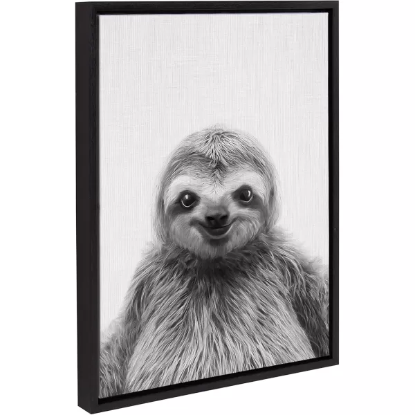 Kate and Laurel Sylvie Sloth Animal Print Black and White Portrait Framed Canvas Wall Art by Simon Te Tai 23x33 NaturalBlack