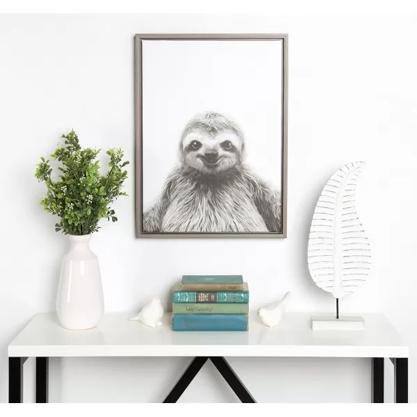 Kate and Laurel Sylvie Sloth Animal Print Black and White Portrait Framed Canvas Wall Art by Simon Te Tai 23x33 NaturalGrey