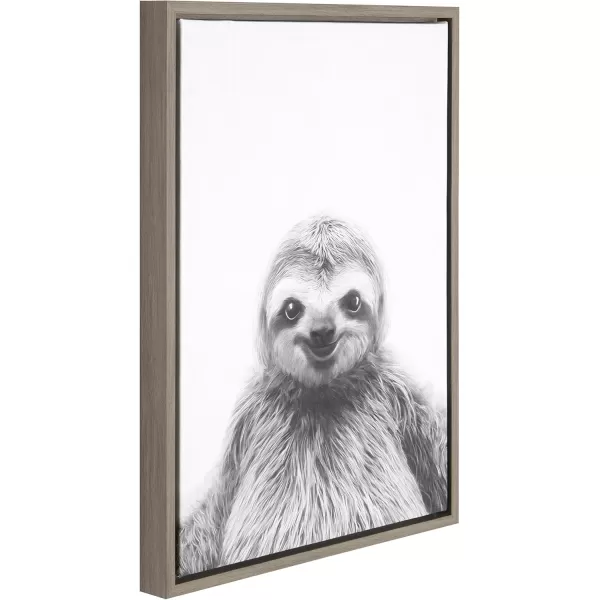 Kate and Laurel Sylvie Sloth Animal Print Black and White Portrait Framed Canvas Wall Art by Simon Te Tai 23x33 NaturalGrey