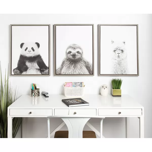 Kate and Laurel Sylvie Sloth Animal Print Black and White Portrait Framed Canvas Wall Art by Simon Te Tai 23x33 NaturalGrey