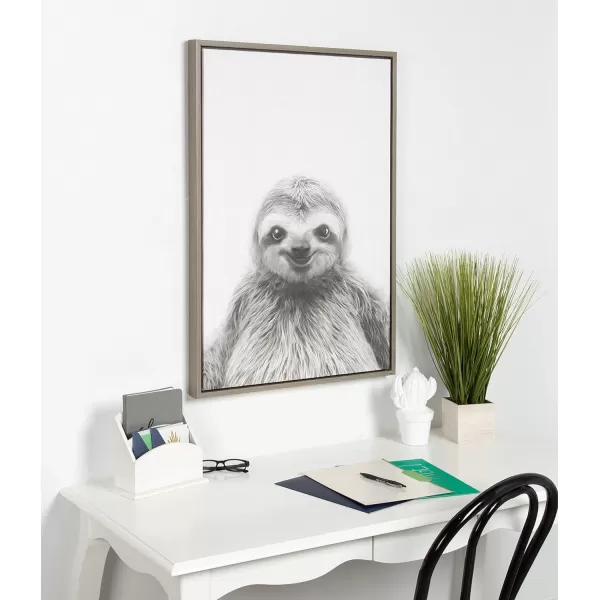 Kate and Laurel Sylvie Sloth Animal Print Black and White Portrait Framed Canvas Wall Art by Simon Te Tai 23x33 NaturalGrey