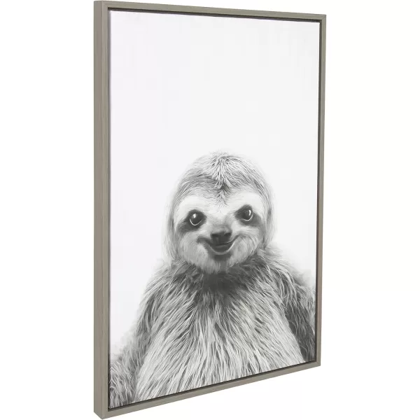 Kate and Laurel Sylvie Sloth Animal Print Black and White Portrait Framed Canvas Wall Art by Simon Te Tai 23x33 NaturalGrey