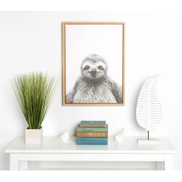Kate and Laurel Sylvie Sloth Animal Print Black and White Portrait Framed Canvas Wall Art by Simon Te Tai 23x33 NaturalNatural