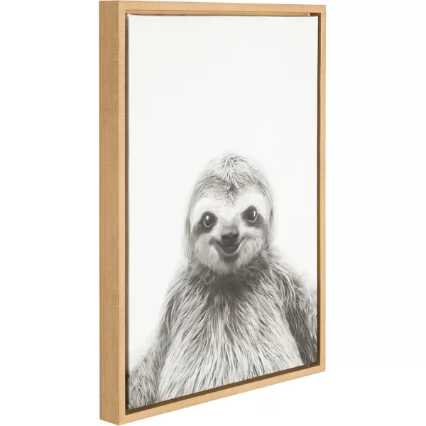 Kate and Laurel Sylvie Sloth Animal Print Black and White Portrait Framed Canvas Wall Art by Simon Te Tai 23x33 NaturalNatural