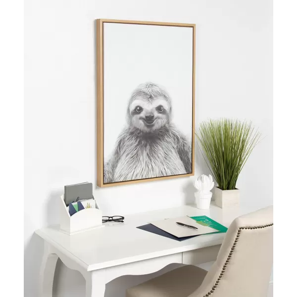 Kate and Laurel Sylvie Sloth Animal Print Black and White Portrait Framed Canvas Wall Art by Simon Te Tai 23x33 NaturalNatural