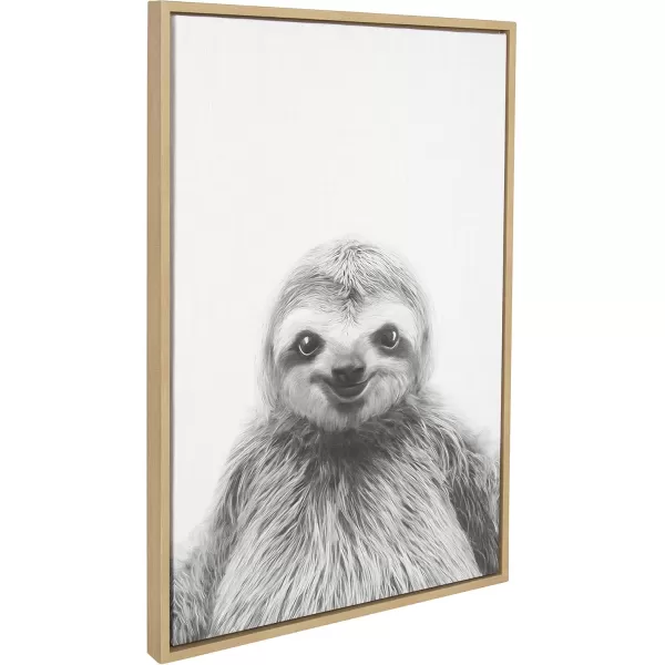 Kate and Laurel Sylvie Sloth Animal Print Black and White Portrait Framed Canvas Wall Art by Simon Te Tai 23x33 NaturalNatural