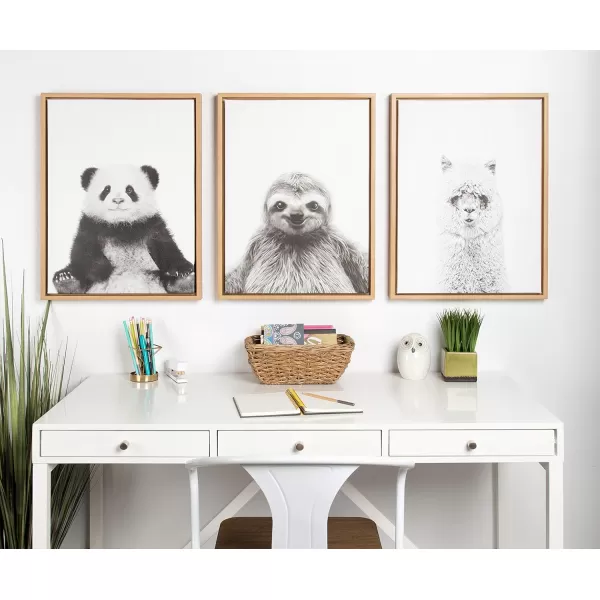 Kate and Laurel Sylvie Sloth Animal Print Black and White Portrait Framed Canvas Wall Art by Simon Te Tai 23x33 NaturalNatural