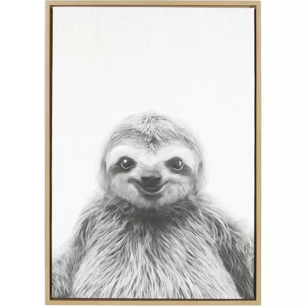 Kate and Laurel Sylvie Sloth Animal Print Black and White Portrait Framed Canvas Wall Art by Simon Te Tai 23x33 NaturalNatural