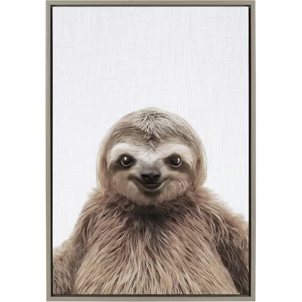 Kate and Laurel Sylvie Sloth Color Framed Canvas Wall Art by Simon Te of Tai Prints 23x33 Gray Modern Cute Animal Portrait for Wall DecorGray