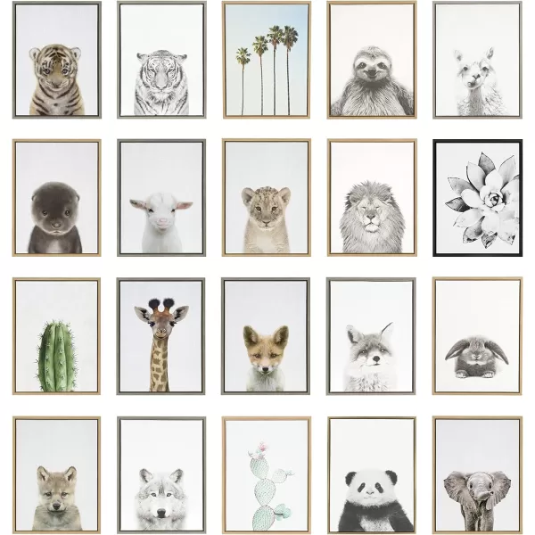 Kate and Laurel Sylvie Sloth Color Framed Canvas Wall Art by Simon Te of Tai Prints 23x33 Gray Modern Cute Animal Portrait for Wall DecorGray