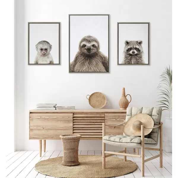 Kate and Laurel Sylvie Sloth Color Framed Canvas Wall Art by Simon Te of Tai Prints 23x33 Gray Modern Cute Animal Portrait for Wall DecorGray