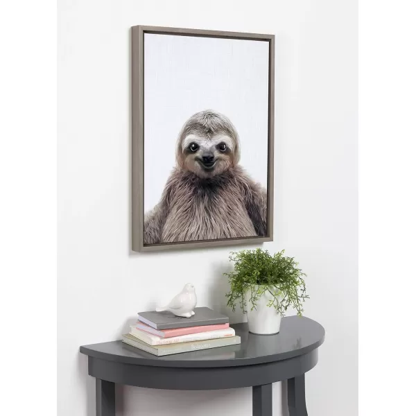 Kate and Laurel Sylvie Sloth Color Framed Canvas Wall Art by Simon Te of Tai Prints 23x33 Gray Modern Cute Animal Portrait for Wall DecorGrey
