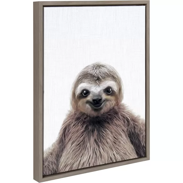 Kate and Laurel Sylvie Sloth Color Framed Canvas Wall Art by Simon Te of Tai Prints 23x33 Gray Modern Cute Animal Portrait for Wall DecorGrey