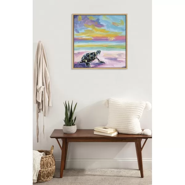 Kate and Laurel Sylvie Sunset Sea Turtle Framed Canvas Wall Art by Rachel Christopoulos 22x22 Natural Beautiful Animal Abstract Wall DcorNatural