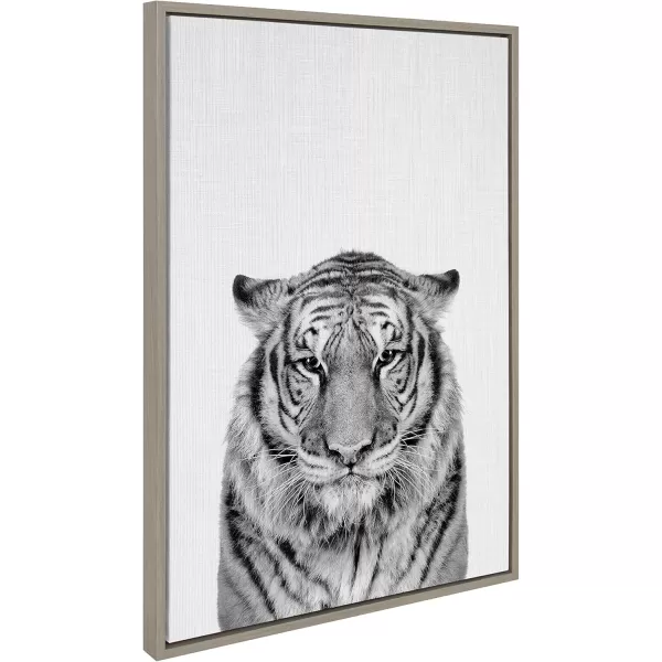 Kate and Laurel Sylvie Tiger Black and White Portrait Framed Canvas Wall Art by Simon Te Tai 18x24 GrayGray