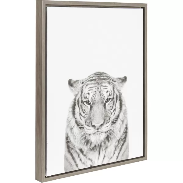 Kate and Laurel Sylvie Tiger Black and White Portrait Framed Canvas Wall Art by Simon Te Tai 18x24 GrayGrey