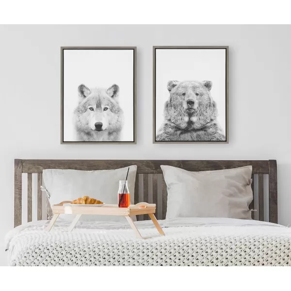 Kate and Laurel Sylvie Wolf and Bear Framed Canvas Wall Art Set by Simon Te of Tai Prints 18x24 Gray Animal and Nature Home Decor