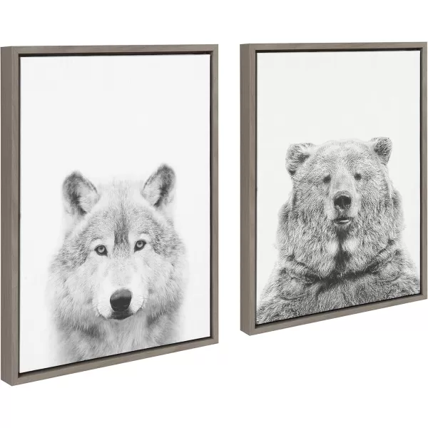 Kate and Laurel Sylvie Wolf and Bear Framed Canvas Wall Art Set by Simon Te of Tai Prints 18x24 Gray Animal and Nature Home Decor