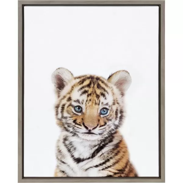 Kate and Laurel Baby Tiger Portrait Framed Canvas Wall Art by Amy Peterson 18x24 Natural Cute Baby Animal Home DecorGrey