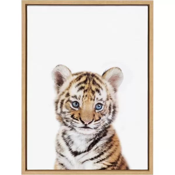 Kate and Laurel Baby Tiger Portrait Framed Canvas Wall Art by Amy Peterson 18x24 Natural Cute Baby Animal Home DecorNatural