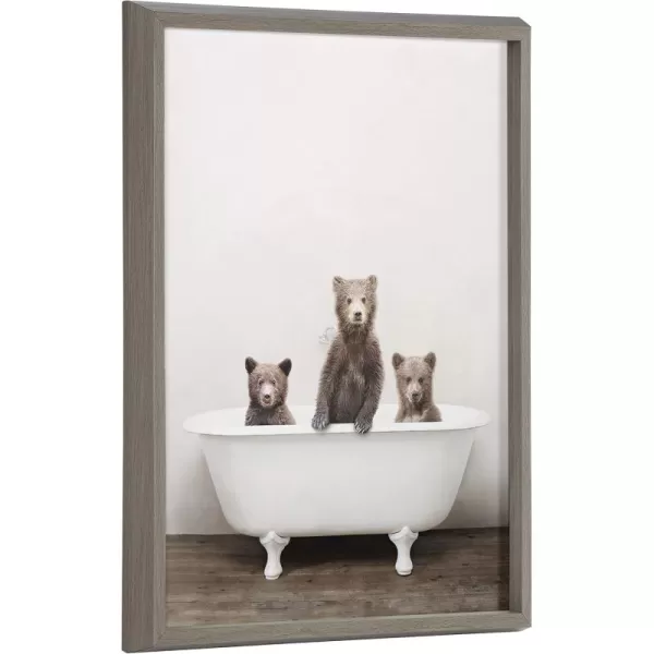 Kate and Laurel Blake Three Little Bears in Vintage Bathtub Framed Printed Glass Wall Art by Amy Peterson 18x24 Gray Adorable Woodland Animal Art for WallGray