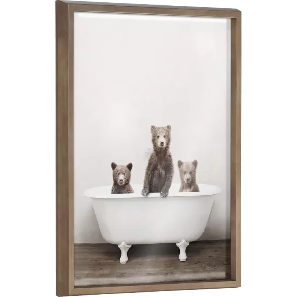 Kate and Laurel Blake Three Little Bears in Vintage Bathtub Framed Printed Glass Wall Art by Amy Peterson 18x24 Gray Adorable Woodland Animal Art for WallGold