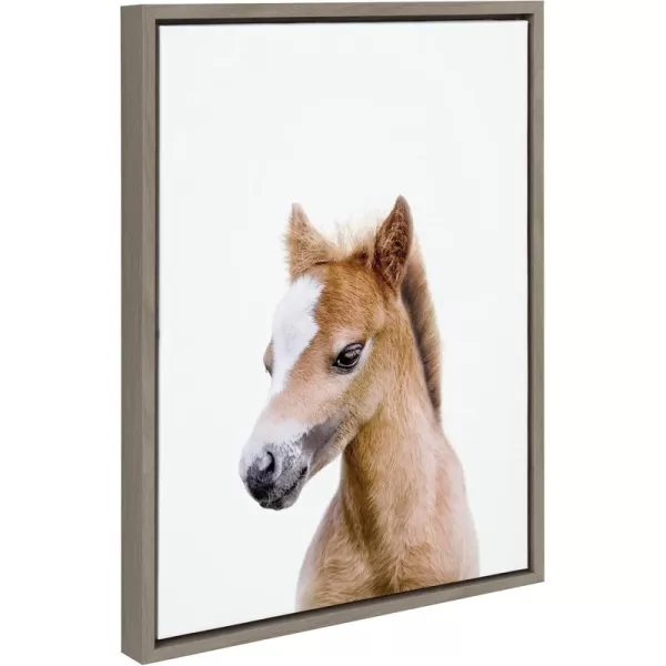 Kate and Laurel Sylvie Animal Studio Baby Horse Framed Canvas Wall Art by Amy Peterson Art Studio 18x24 Natural Modern Pony Portrait Art for WallGray