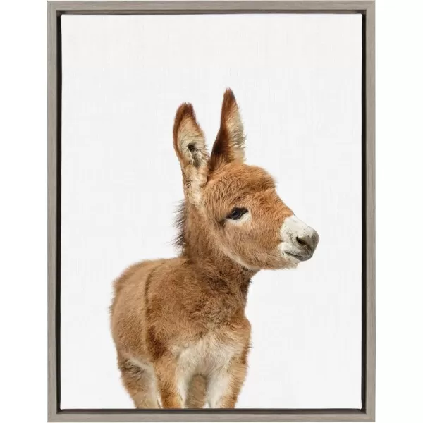 Kate and Laurel Sylvie Animal Studio Burro Framed Canvas Wall Art by Amy Peterson Art Studio 18x24 Natural Whimsical Fun Animal Nursery Art for WallGrey