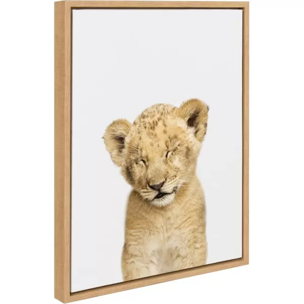 Kate and Laurel Sylvie Animal Studio Sleepy Lion Framed Canvas Wall Art by Amy Peterson Art Studio 18x24 Natural Whimsical Fun Animal Nursery Art for WallNatural