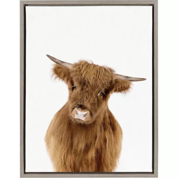 Kate and Laurel Sylvie Baby Highland Calf Animal Print Portrait Framed Canvas Wall Art by Amy Peterson 18x24 GrayGrey