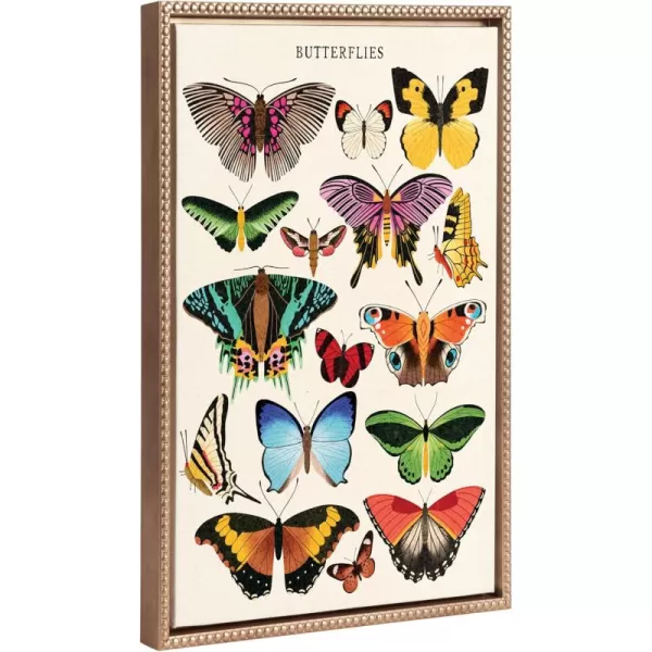 Kate and Laurel Sylvie Beaded Butterflies Vintage Framed Canvas Wall Art by Tnia Garca 18x24 Gold Colorful Butterfly Poster Art for Wall