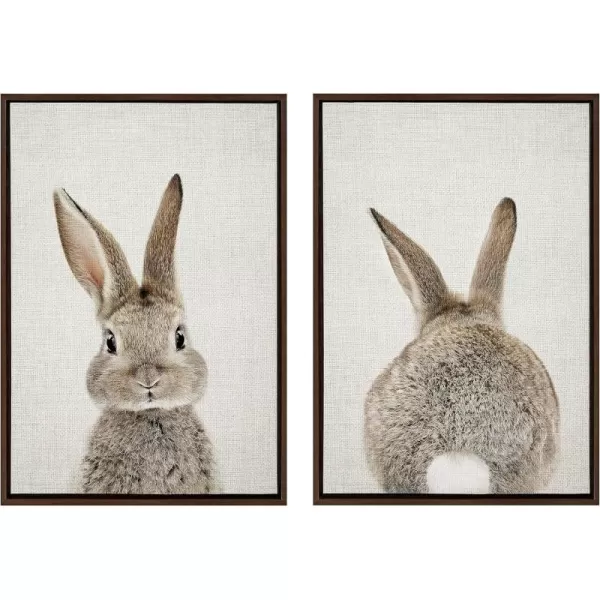 Kate and Laurel Sylvie Bunny Portrait on Linen and Bunny Tail on Linen Framed Canvas Wall Art Set by Amy Peterson Art Studio 2 Piece 23x33 Bright Gold Cute Animal Art for WallBrown