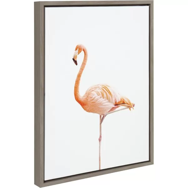 Kate and Laurel Sylvie Flamingo Standing Framed Canvas Wall Art by Amy Peterson Art Studio 18x24 Gray Modern Animal Bird Portrait Art for WallGray