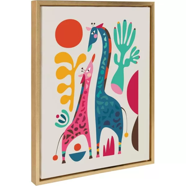 Kate and Laurel Sylvie Giraffe Love Framed Canvas Wall Art by Rachel Lee of My Dream Wall 18x24 Natural Adorable Safari Animal Art for WallGold