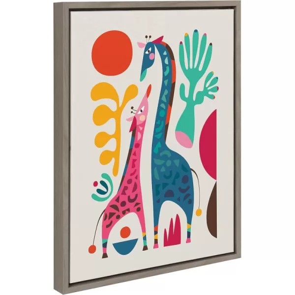 Kate and Laurel Sylvie Giraffe Love Framed Canvas Wall Art by Rachel Lee of My Dream Wall 18x24 Natural Adorable Safari Animal Art for WallGray