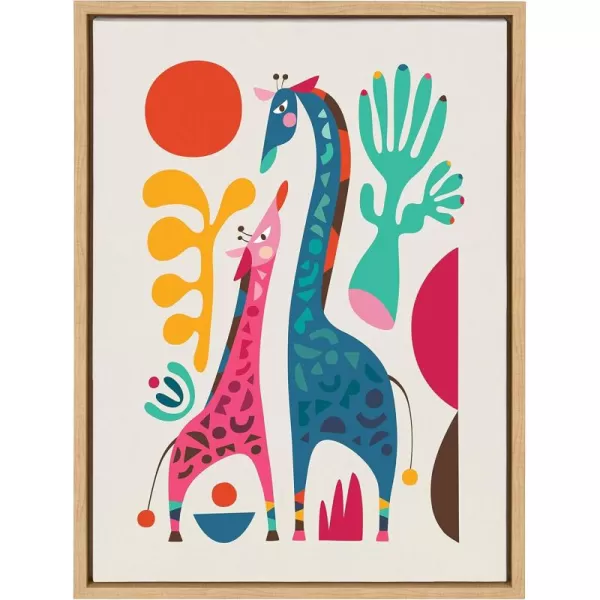 Kate and Laurel Sylvie Giraffe Love Framed Canvas Wall Art by Rachel Lee of My Dream Wall 18x24 Natural Adorable Safari Animal Art for WallNatural