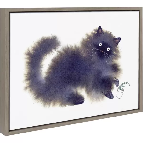 Kate and Laurel Sylvie Green Thumb Framed Canvas Wall Art by Faryn Hughes 18x24 Gray Modern Abstract Cat Art for Wall