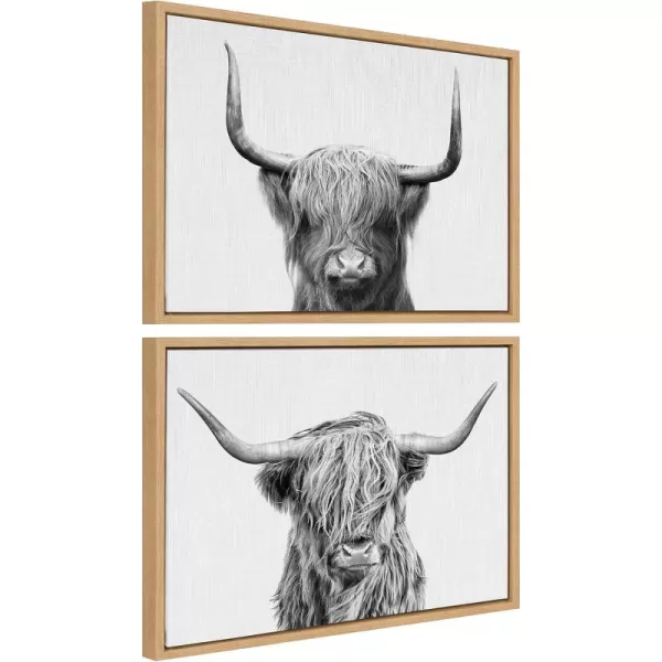 Kate and Laurel Sylvie Highland and Highland Cow 2 Framed Canvas Wall Art Set by Simon Te of Tai Prints 2 Piece Set 18x24 Natural Decorative Animal Wall Art SetNatural