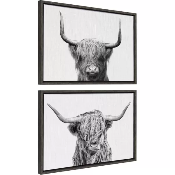 Kate and Laurel Sylvie Highland and Highland Cow 2 Framed Canvas Wall Art Set by Simon Te of Tai Prints 2 Piece Set 18x24 Natural Decorative Animal Wall Art SetGray