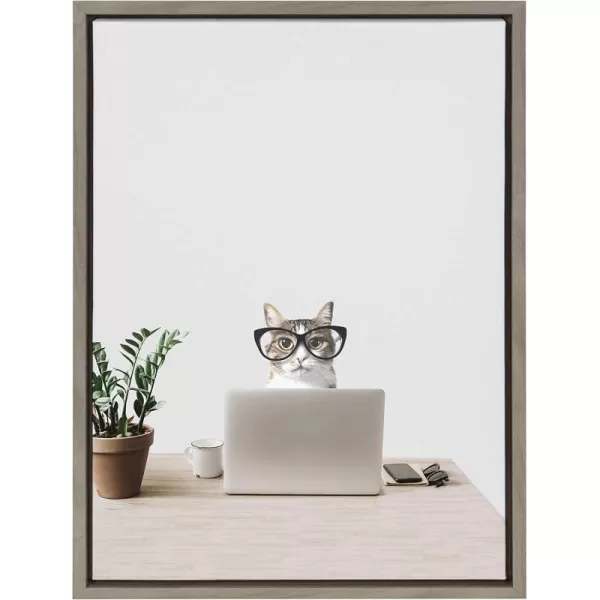 Kate and Laurel Sylvie Im Cathy I Work in Accounting Framed Canvas Wall Art by The Creative Bunch Studio 18x24 Gray Fun Cat Office Art for Walls