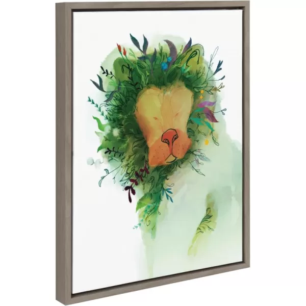 Kate and Laurel Sylvie Jungle King Framed Canvas Wall Art by Faryn Hughes 18x24 Gray Modern Abstract Floral Lion Art for WallGray