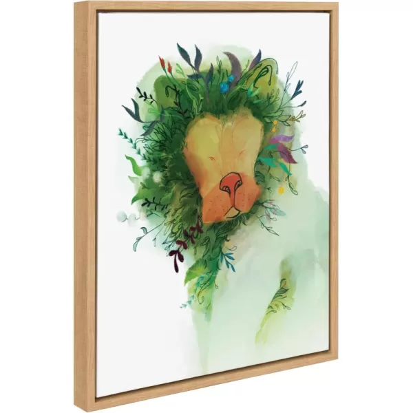 Kate and Laurel Sylvie Jungle King Framed Canvas Wall Art by Faryn Hughes 18x24 Gray Modern Abstract Floral Lion Art for WallNatural