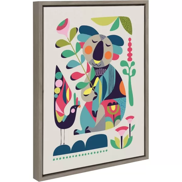 Kate and Laurel Sylvie Mid Century Modern Koala Framed Canvas Wall Art by Rachel Lee of My Dream Wall 18x24 Natural Abstract Colorful Animal Art for WallGray