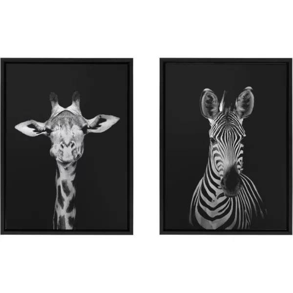 Kate and Laurel Sylvie Minimalist Giraffe Animal Portrait BW and Minimalist Zebra Animal Portrait BW Framed Metallic Canvas Wall Art Set by The Creative Bunch Studio 2 Piece 23x33 Black Animal ArtBlack