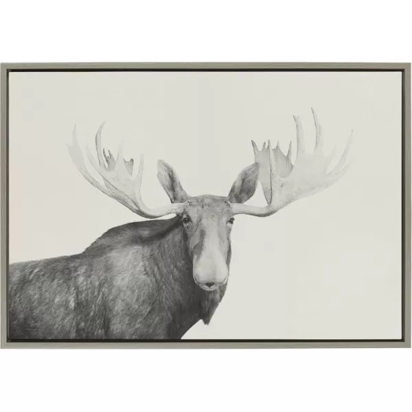 Kate and Laurel Sylvie Moose 2 crop BW Framed Linen Textured Canvas Wall Art by Emiko and Mark Franzen of F2Images 23x33 Natural Decorative Forest Animal Art for WallGray